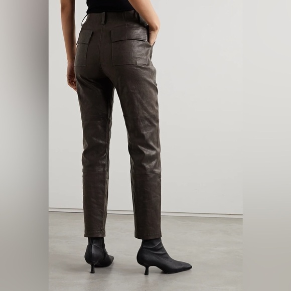 SPRWMN Women’s Leather straight-leg pants Brown Size S Button Fly Pants - Picture 2 of 10